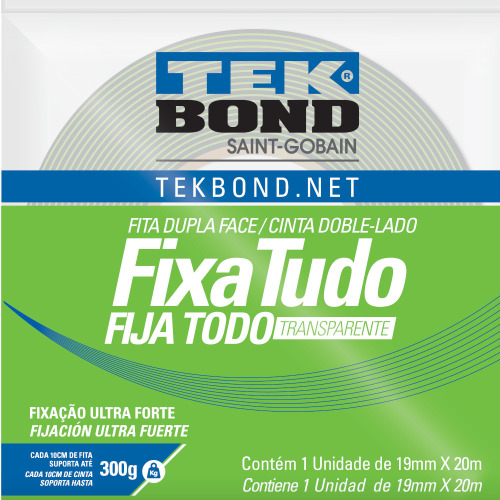 Fita dupla face acr�lica 19 mm x 20 m uso interno - Fixa Tudo