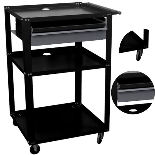 Rack m�vel aberto para computador com gaveta - Dark