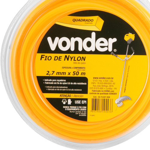 Fio de nylon quadrado 2,7 mm x 50 metros para roçadeira - 33.73.027.050 Fio de nylon quadrado 2,7 mm x 50 metros para roçadeira - 33.73.027.050