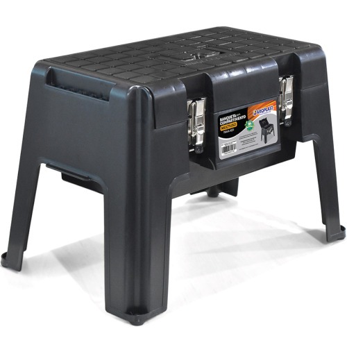 Banqueta pl�stica com compartimento multiuso e trava de a�o