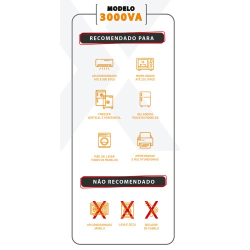 Transformador de voltagem 3000 VA tomada tripolar 20A bivolt - Tecno  110V/220V