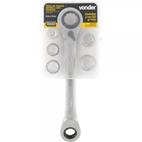 Chave estrela com catraca e 5 soquetes intercambi�veis 8 a 19 mm