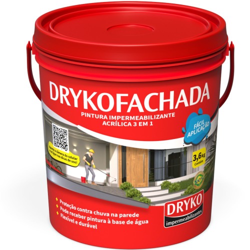 Impermeabilizante líquido 3,6 litros 3 em 1 para fachadas - DRYKOFACHADA Impermeabilizante líquido 3,6 litros 3 em 1 para fachadas - DRYKOFACHADA