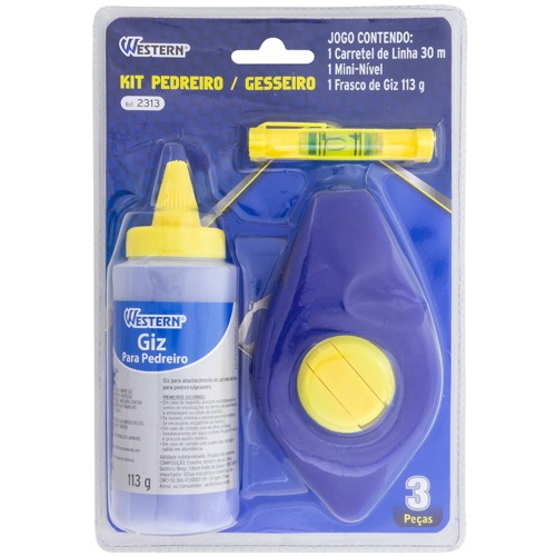 Giz de linha para drywall 30 metros com fio marcador azul e mini n�vel - 2313