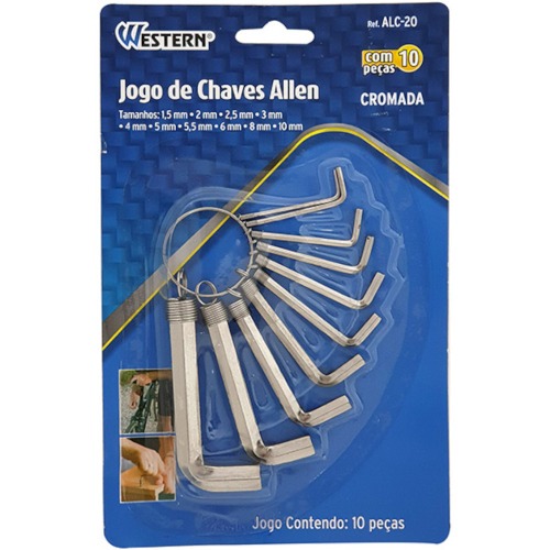 Jogo de chave allen 1,5 a 10 mm 10 pe�as
