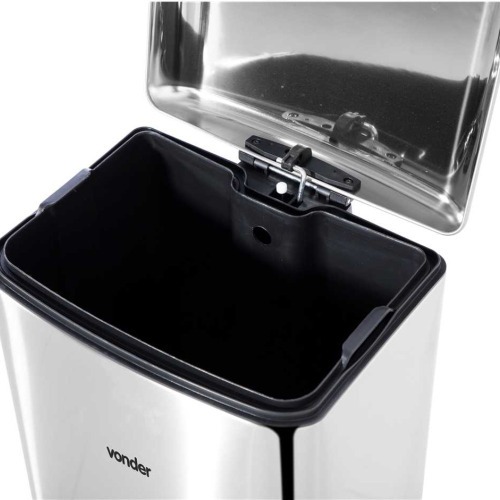 Lixeira inox retangular 30L com pedal cinza