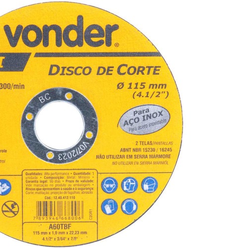 Disco de corte 115 x 1,0 x 22,23 - DCI INOX 