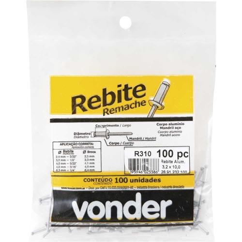 Rebite de repuxo 3,2 x 10 mm embalagem com 100 pe�as - VD310