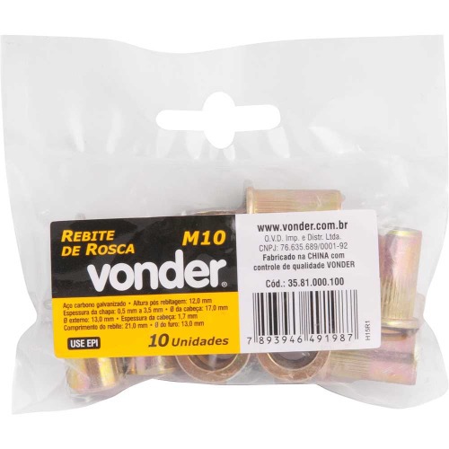 Rebite de rosca M10 com 10 pe�as	
