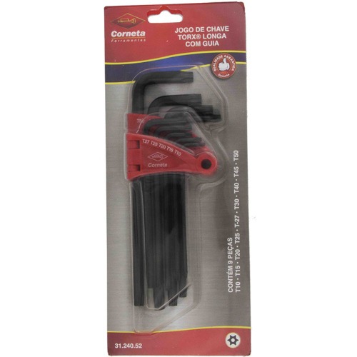 Jogo de chave hexalobular longa T10 a T50 com 9 pe�as