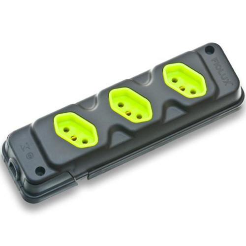Tomada em barra para extens�o com 3 tomadas 2P+T 20A preto/verde - Robust