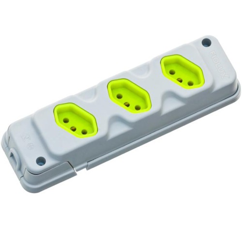 Tomada em barra para extens�o com 3 tomadas 2P+T 20A cinza/verde - Robust