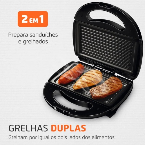 Sanduicheira Grill antiaderente 750 watts preta - S-12  110V