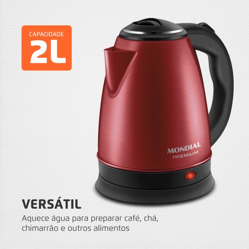 Chaleira el�trica 2 litros 1.200 watts vermelha Premium - CE-06-R  110V