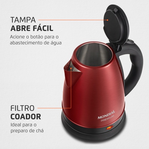 Chaleira el�trica 2 litros 1.200 watts vermelha Premium - CE-06-R  110V