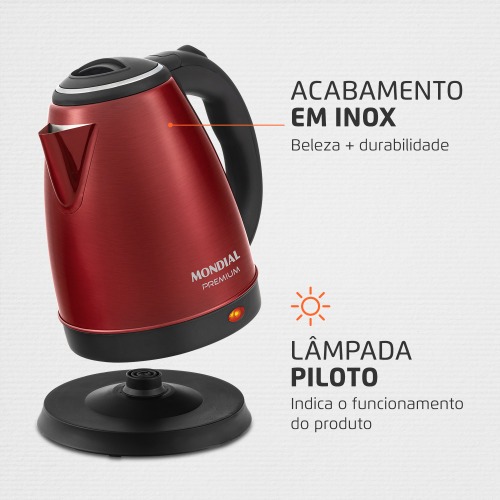 Chaleira el�trica 2 litros 1.200 watts vermelha Premium - CE-06-R  110V