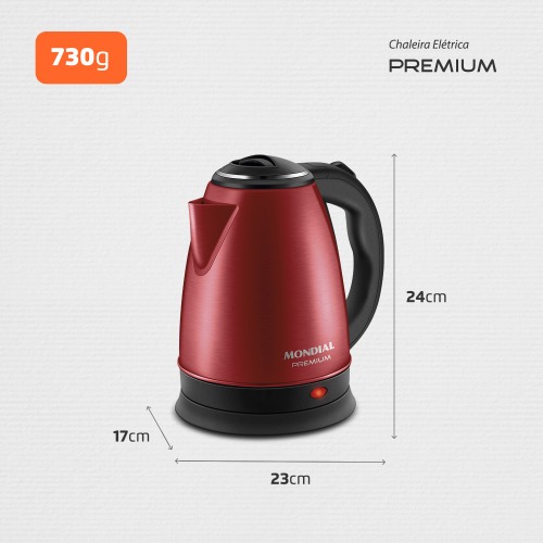 Chaleira el�trica 2 litros 1.200 watts vermelha Premium - CE-06-R  110V