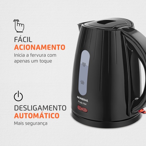 Chaleira el�trica 1 litro 1.200 watts Pratic Hot - CE-07  110V