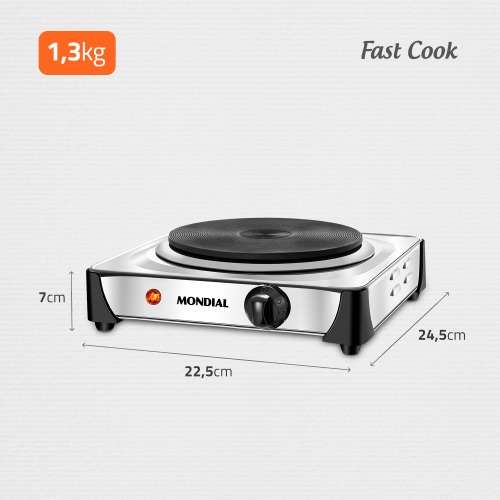 Fog�o el�trico de mesa 1 prato 1.000 watts - Fast Cook  220V