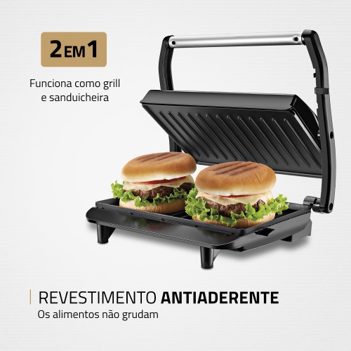 Sanduicheira e grill antiaderente 1000 watts inox Master Press- PG-01 110V Sanduicheira e grill antiaderente 1000 watts inox Master Press- PG-01 110V