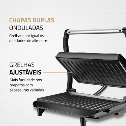 Sanduicheira e grill antiaderente 1000 watts inox Master Press- PG-01 110V Sanduicheira e grill antiaderente 1000 watts inox Master Press- PG-01 110V