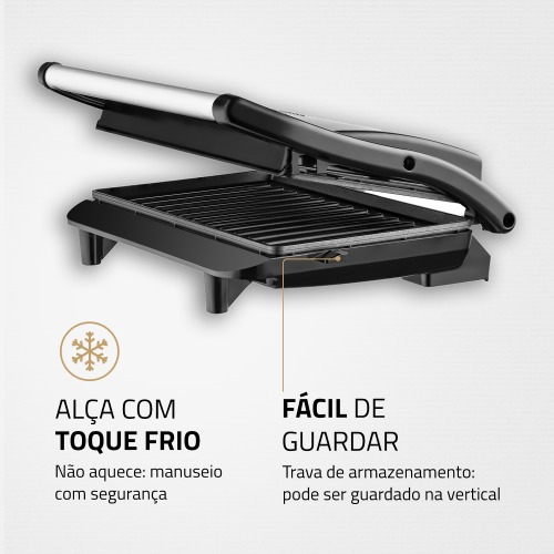 Sanduicheira e grill antiaderente 1000 watts inox Master Press- PG-01 110V Sanduicheira e grill antiaderente 1000 watts inox Master Press- PG-01 110V