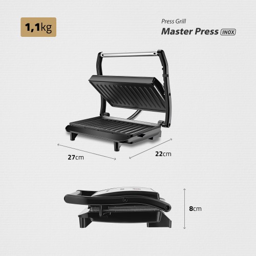 Sanduicheira e grill antiaderente 1000 watts inox Master Press- PG-01 110V Sanduicheira e grill antiaderente 1000 watts inox Master Press- PG-01 110V
