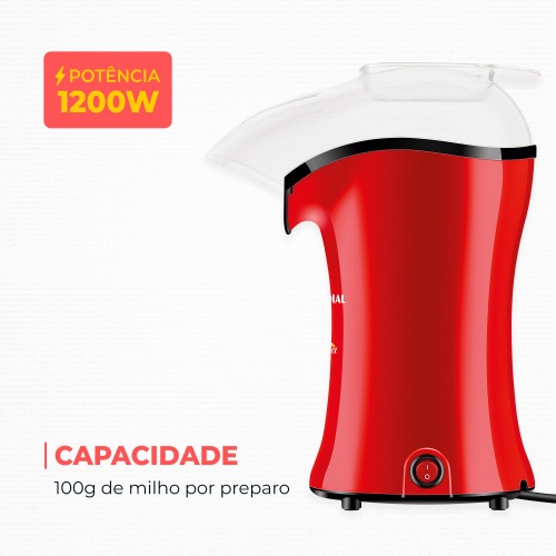 Pipoqueira el�trica com bico direcionador 1.200W vermelha Popflix - PP-03  110V