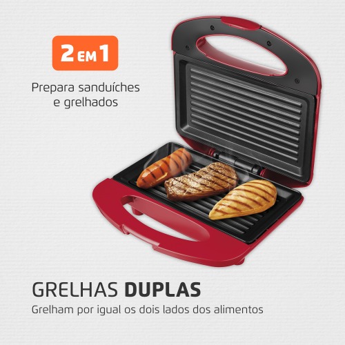 Sanduicheira Grill antiaderente 800 watts inox - S-19  110V