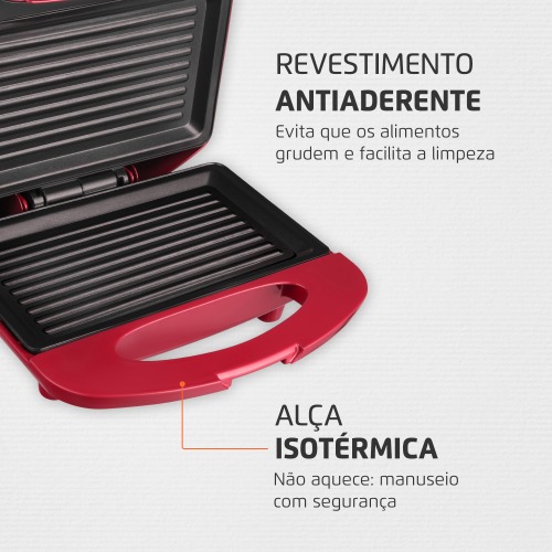 Sanduicheira Grill antiaderente 800 watts inox - S-19  110V