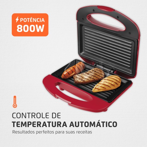 Sanduicheira Grill antiaderente 800 watts inox - S-19  110V