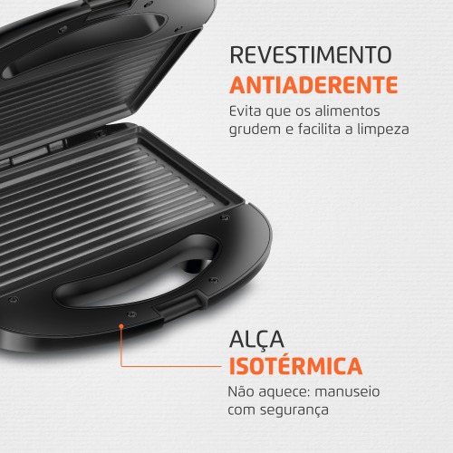 Sanduicheira Grill antiaderente 750 watts inox - S-20 110V Sanduicheira Grill antiaderente 750 watts inox - S-20 110V