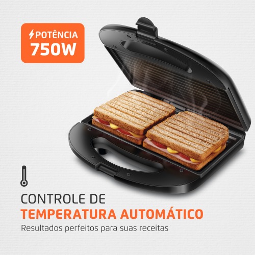 Sanduicheira Grill antiaderente 750 watts inox - S-20 110V Sanduicheira Grill antiaderente 750 watts inox - S-20 110V