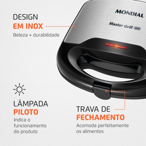Sanduicheira Grill antiaderente 750 watts inox - S-20 220V Sanduicheira Grill antiaderente 750 watts inox - S-20 220V