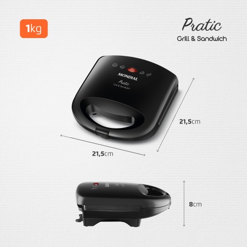 Sanduicheira Grill antiaderente 750 watts Pratic Grill - SN-01 220V Sanduicheira Grill antiaderente 750 watts Pratic Grill - SN-01 220V