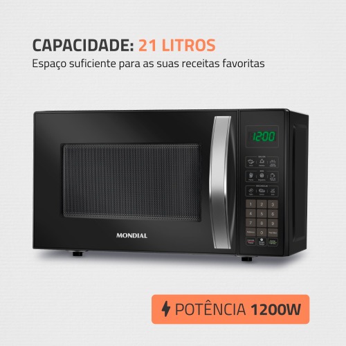 Micro-ondas 21 litros 1200W 10 níveis de potência - MO-01-21-B 110V Micro-ondas 21 litros 1200W 10 níveis de potência - MO-01-21-B 110V