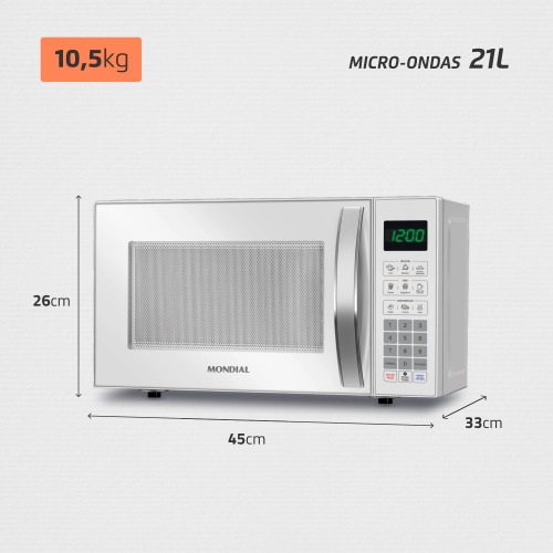 Micro-ondas 21 litros 1200W 10 níveis de potência - MO-01-21-W 220V Micro-ondas 21 litros 1200W 10 níveis de potência - MO-01-21-W 220V