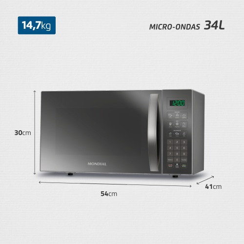 Micro-ondas 34 litros 1400W espelhado 10 níveis de potência- MO-02-34-E 220V Micro-ondas 34 litros 1400W espelhado 10 níveis de potência- MO-02-34-E 220V