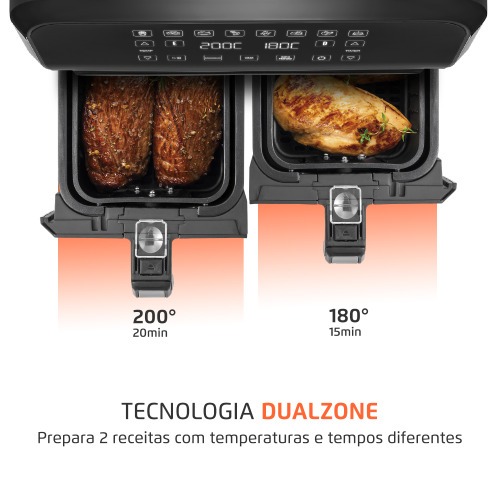 Fritadeira el�trica sem �leo Air Fryer Dual com cesto duplo 8L 2000 Watts - AFD-01-BI  220V