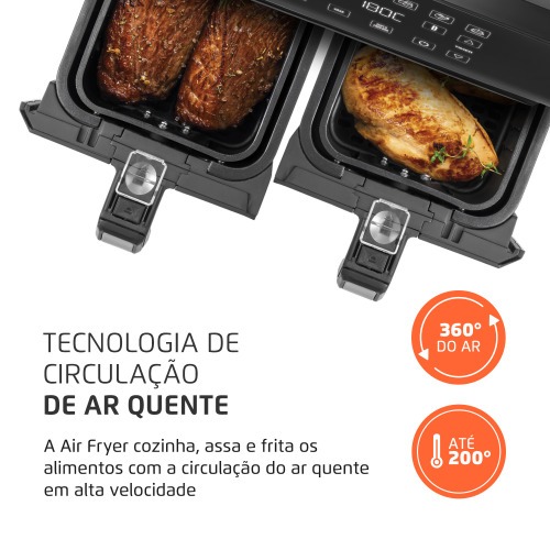 Fritadeira el�trica sem �leo Air Fryer Dual com cesto duplo 8L 2000 Watts - AFD-01-BI  220V