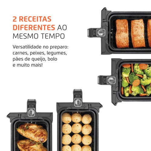 Fritadeira el�trica sem �leo Air Fryer Dual com cesto duplo 8L 2000 Watts - AFD-01-BI  220V