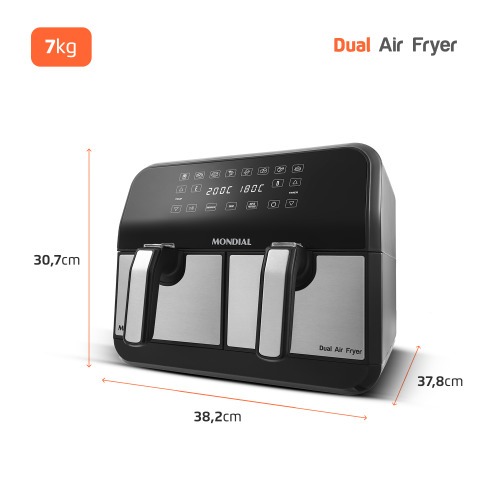 Fritadeira el�trica sem �leo Air Fryer Dual com cesto duplo 8L 2000 Watts - AFD-01-BI  220V