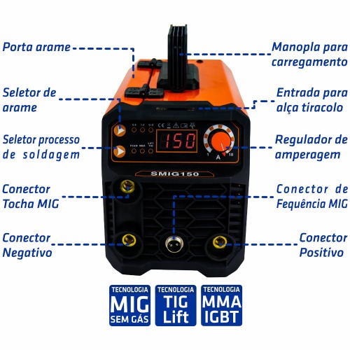 Inversora de solda Mig sem G�s 150A Multiprocesso - Smig 150  220V