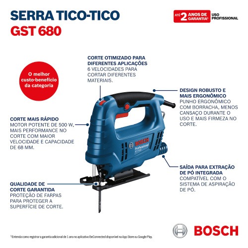Serra tico tico 500 watts capacidade de corte 68 mm com velocidade vari�vel - GST 680  220V