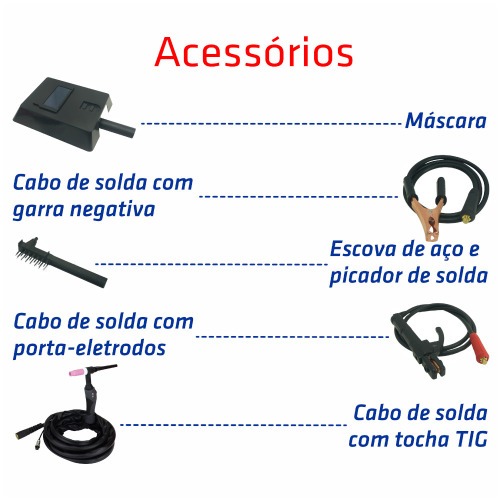 Inversora de solda multiprocesso 200A para Eletrodo revestido E Tig AC/DC - STIG200ALU  220V