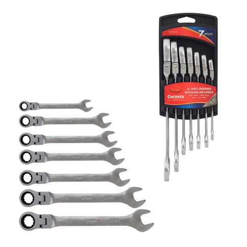 Jogo de chave combinada com catraca articulada 8 a 19 mm 7 pe�as - 3227070