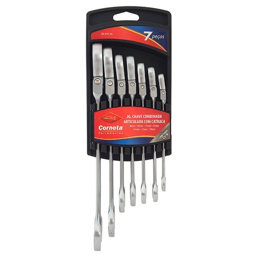 Jogo de chave combinada com catraca articulada 8 a 19 mm 7 pe�as - 3227070