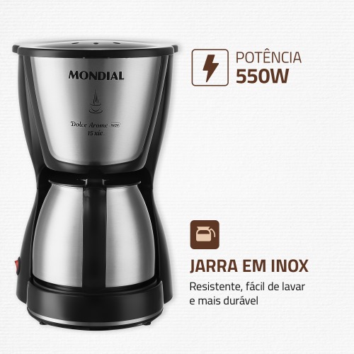 Cafeteira el�trica 550W jarra inox 15 x�caras Dolce Arome - C-34 JI-15X  220V