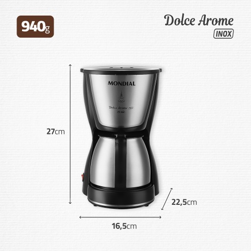 Cafeteira el�trica 550W jarra inox 15 x�caras Dolce Arome - C-34 JI-15X  220V