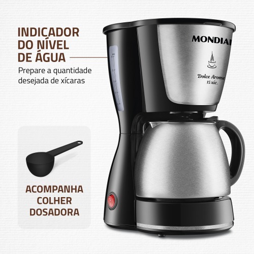 Cafeteira el�trica 550W jarra inox 15 x�caras Dolce Arome - C-34 JI-15X  110V